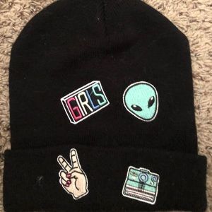 Black Beanie with Patches